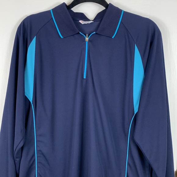 Tworoy navy blue/light blue trim long sleeved 1/4 zip pullover shirt size 2XL - Picture 2 of 5